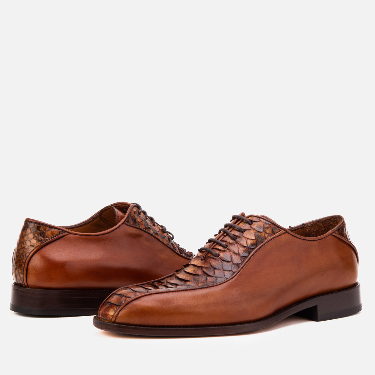 The Vespera Tan Genuine Python & Calf Leather Men Oxford