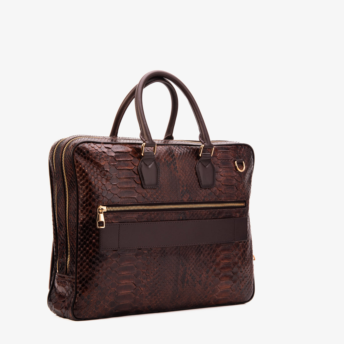 Maletín para portátil de hombre Cortona de cuero marrón de pitón