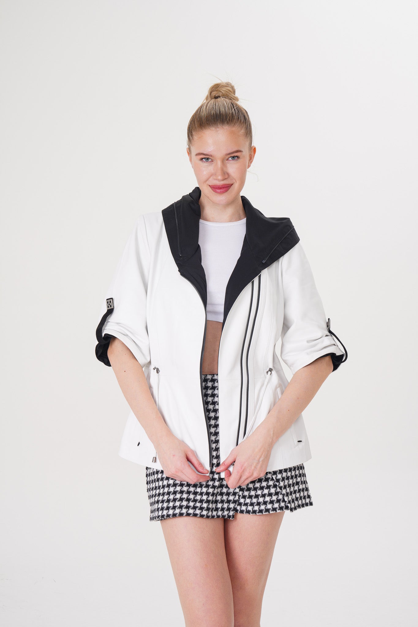 The Hudson White Leather Women Jacket