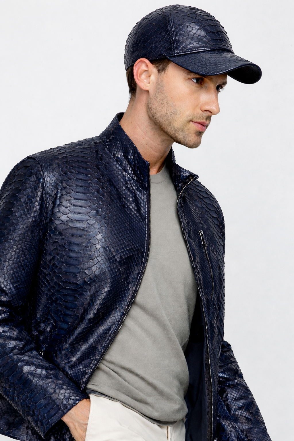 The Boss Pythn Chaqueta de cuero azul marino para hombre Edición exclusiva limitada