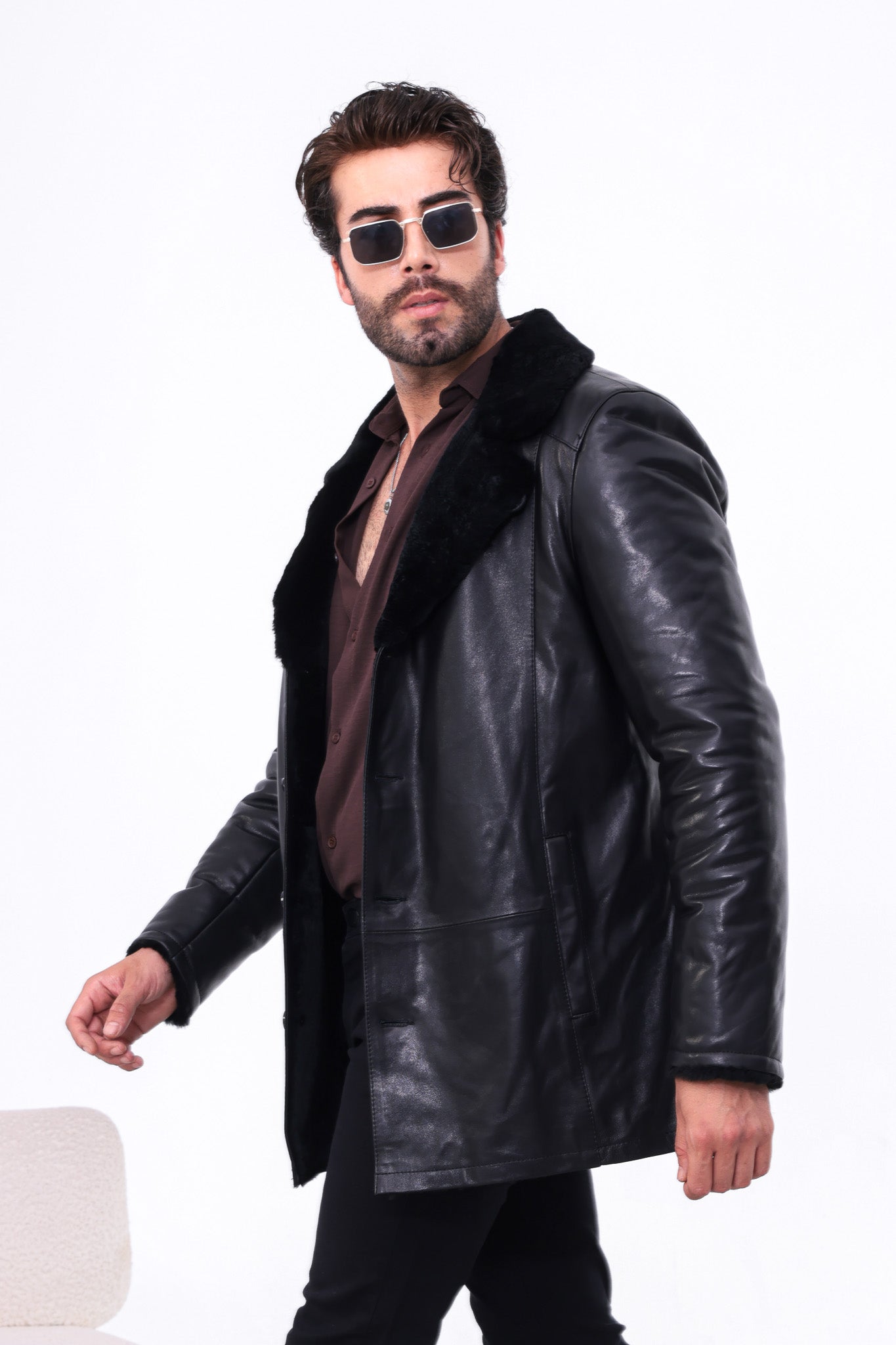 The Montavello Black Genuine Shearling Leather Men Jacket