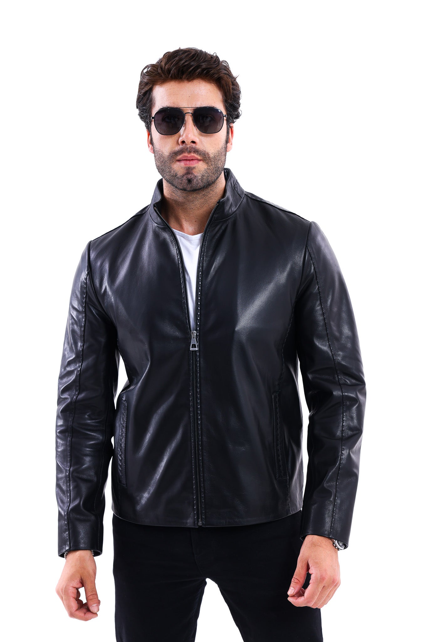 The Valdieri Black Bordeaux Perforated Genuine Calf Leather Men Jacket