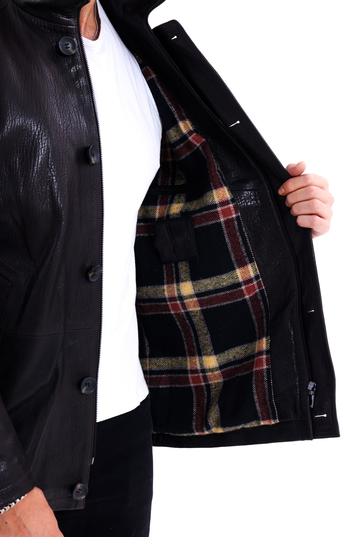 The Bracciano Black Genuine Calf Leather Men Coat – Button Front Edition