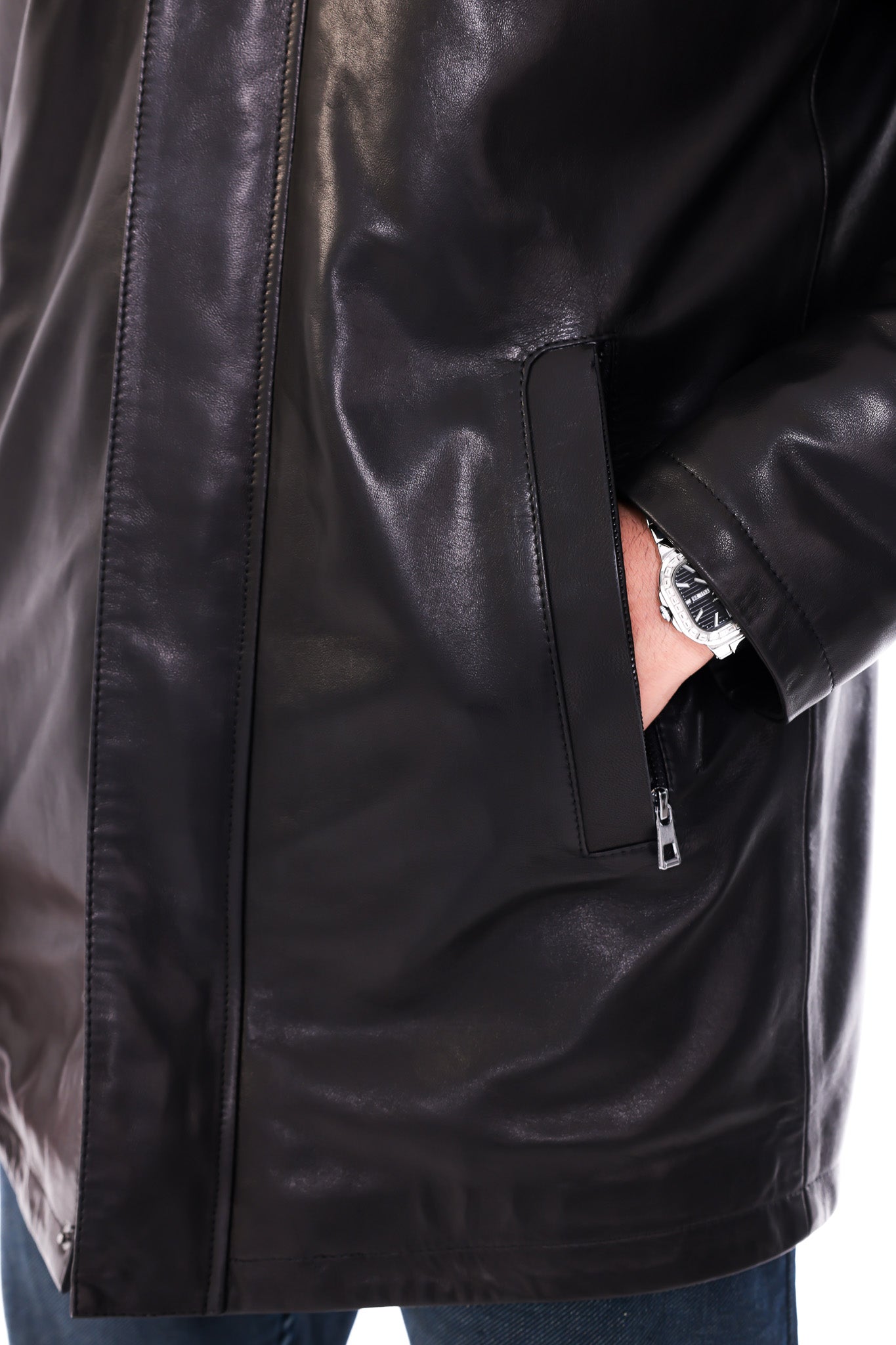 The Kaldren Black Genuine Leather Fur-Trimmed Hooded Men Jacket