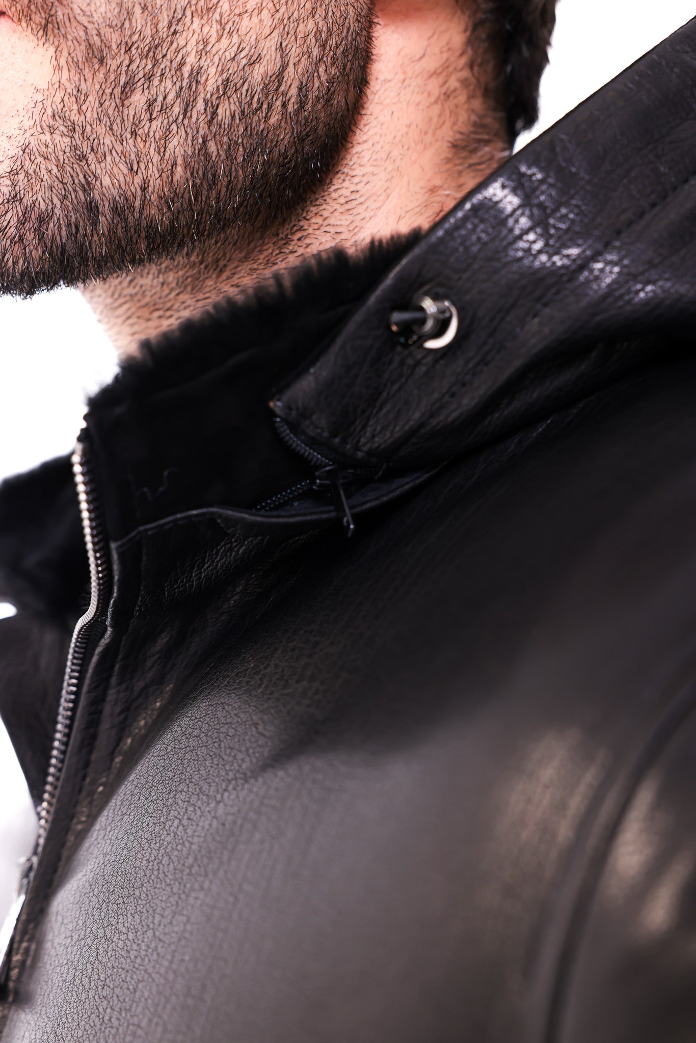 The Varello Black Genuine Leather Shearling Hooded Men Jacket