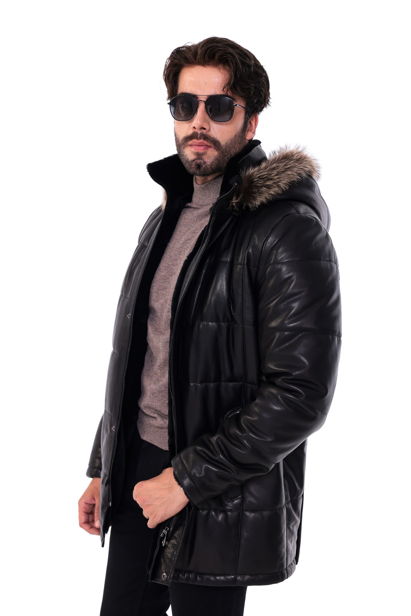 The Montrevia Black Genuine Leather Fur Hooded Men Jacket