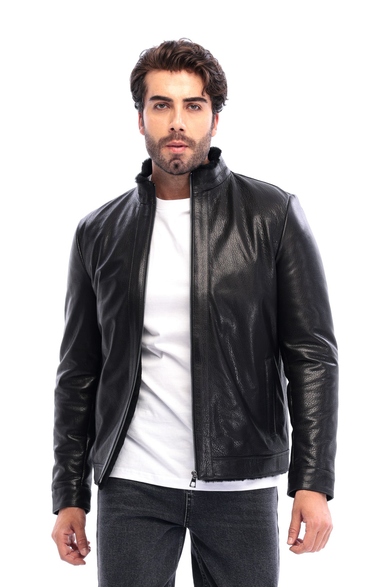 The Taviano Black Genuine Leather Men Jacket