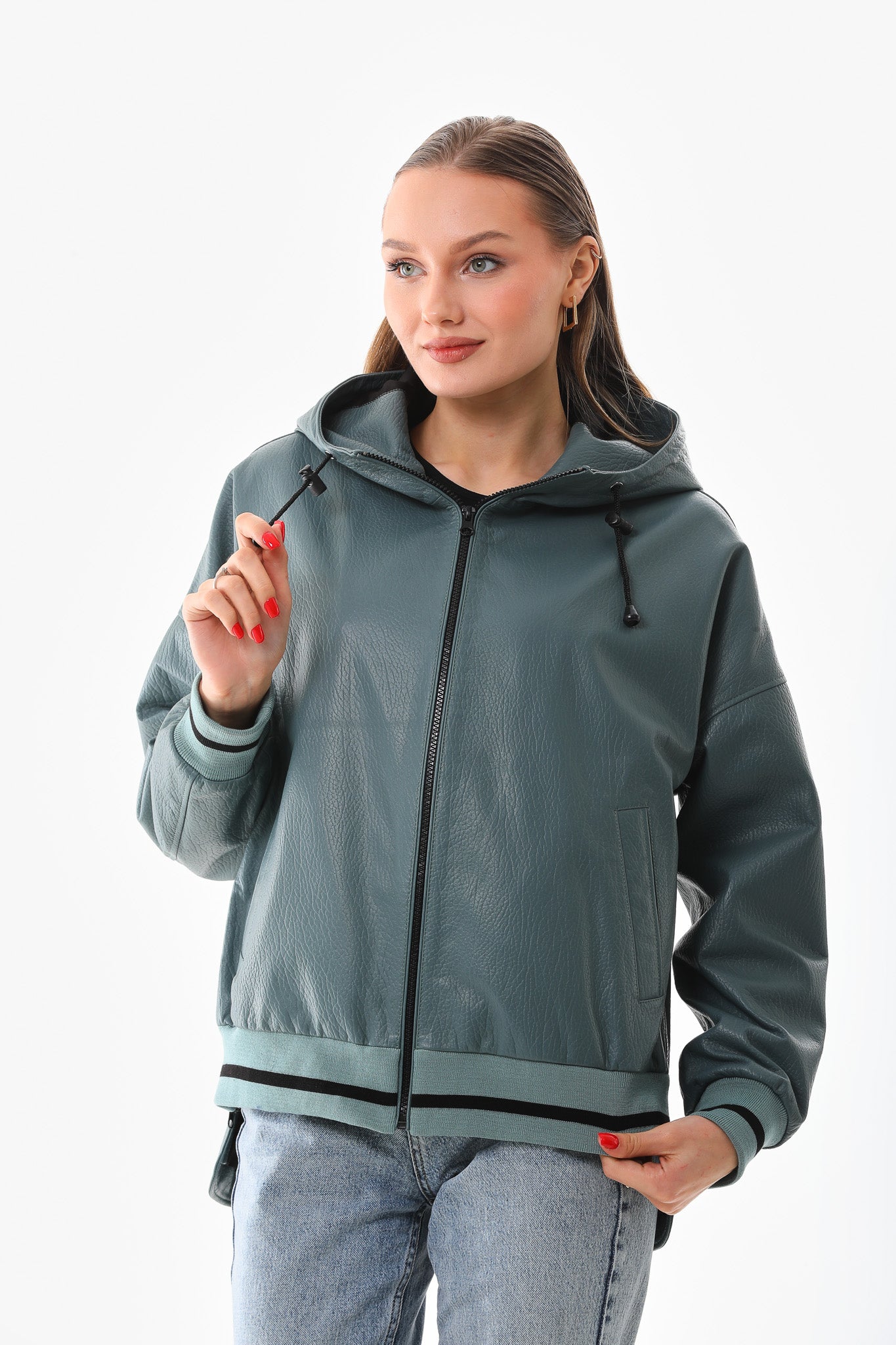 La Chaqueta de Cuero Verde Polar para Mujer