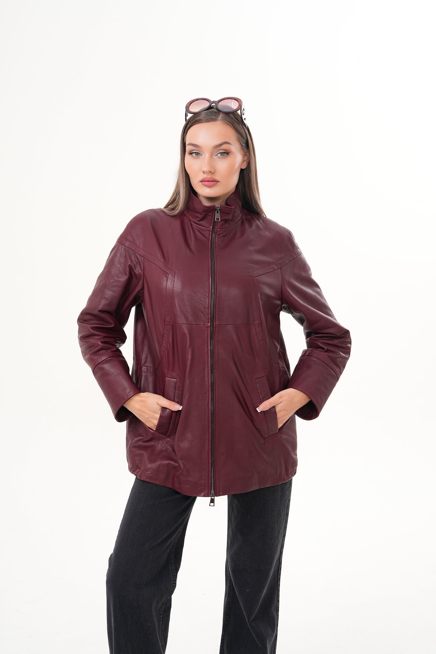The Sierra Chaqueta de Cuero para Mujer en Burdeos