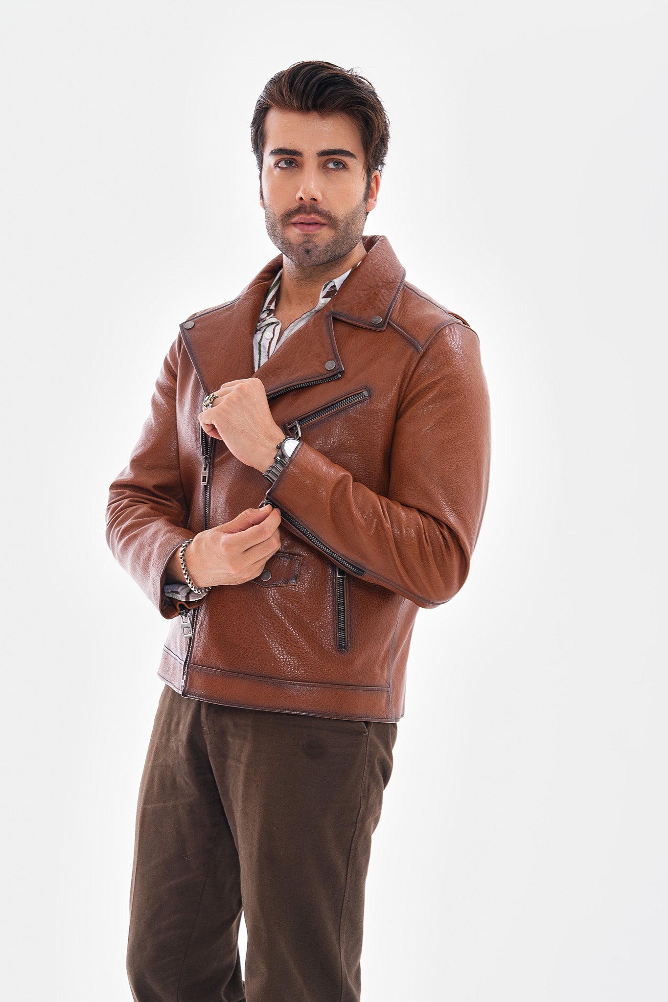 The Volt Chaqueta de Cuero Texturizado en Tan para Hombre