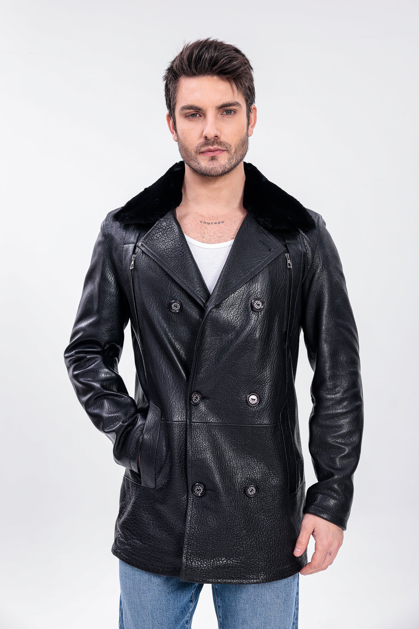 The Verciano Black Genuine Shearling Leather Men jacket