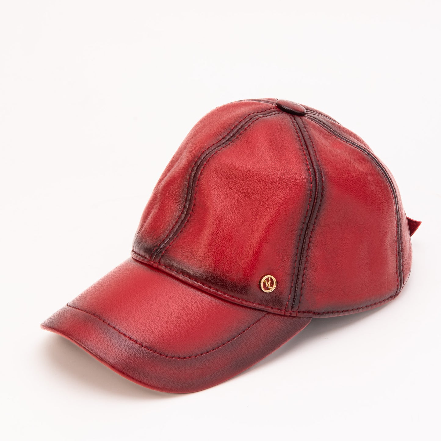 The Vercelli Hand-Painted Burgundy Genuine Lambskin Leather Men Cap