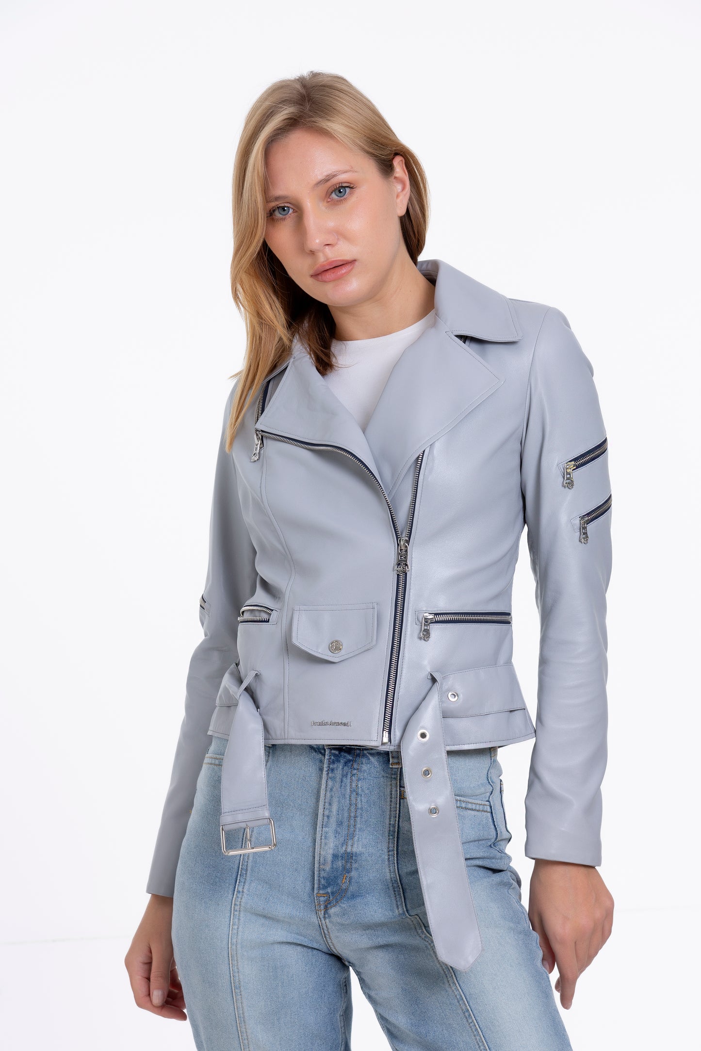 Chaqueta gris de cuero para mujer Rodos
