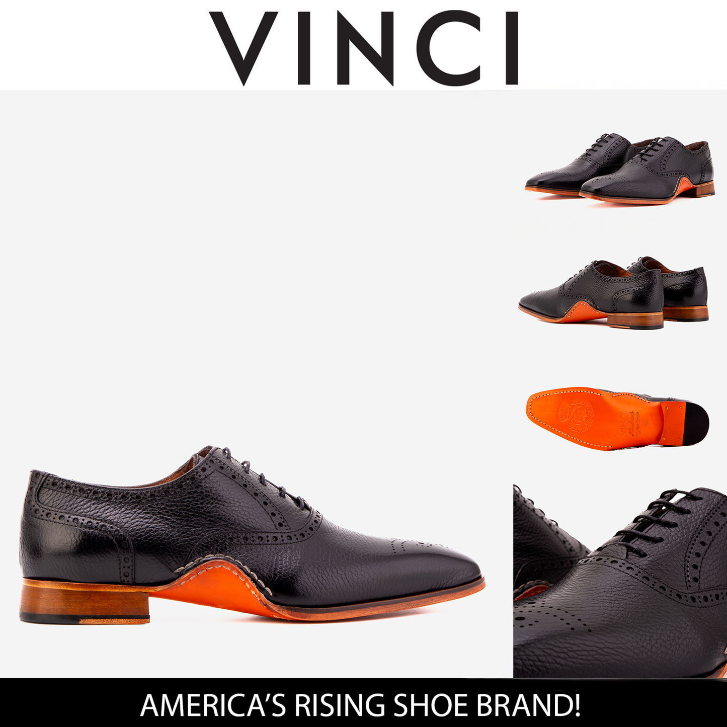 El Zapato Oxford Semi Brogue Negro Hecho a Mano Draco para Hombre