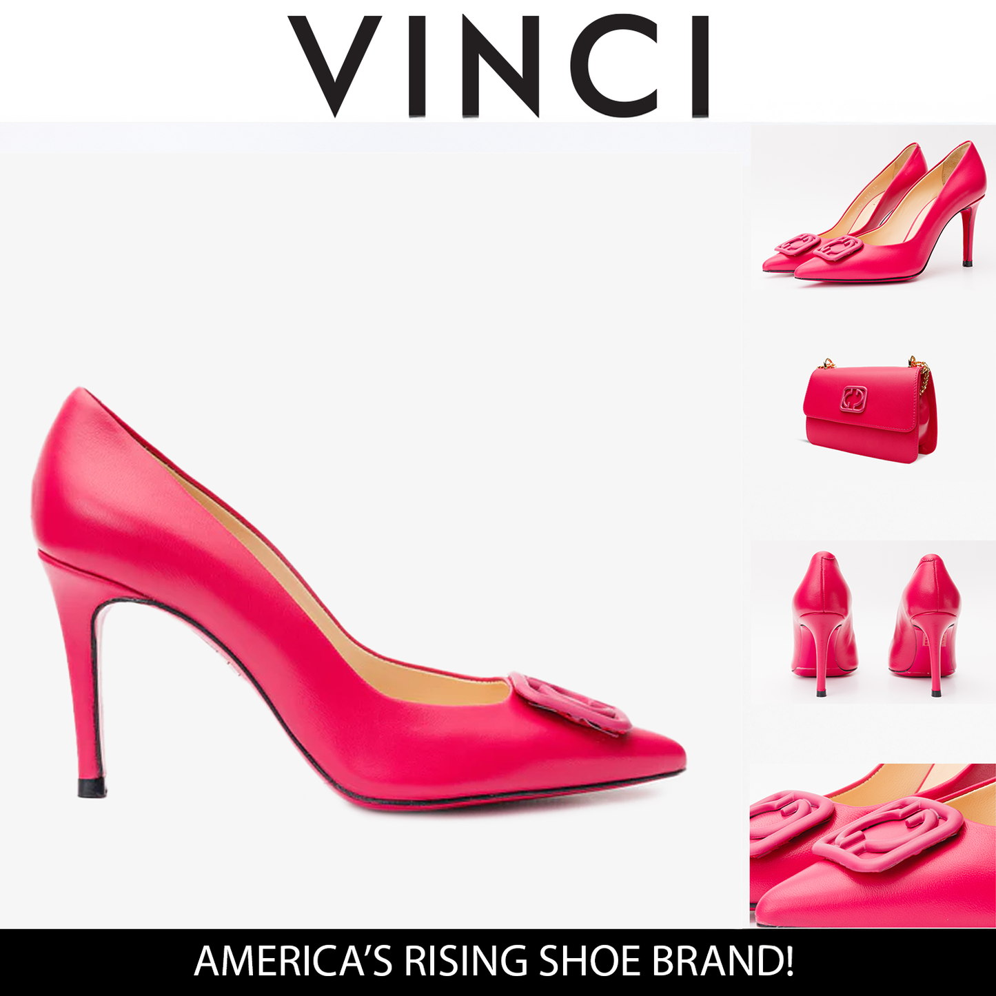 Zapato de salón de piel rosa Maneadero con suela fucsia para mujer