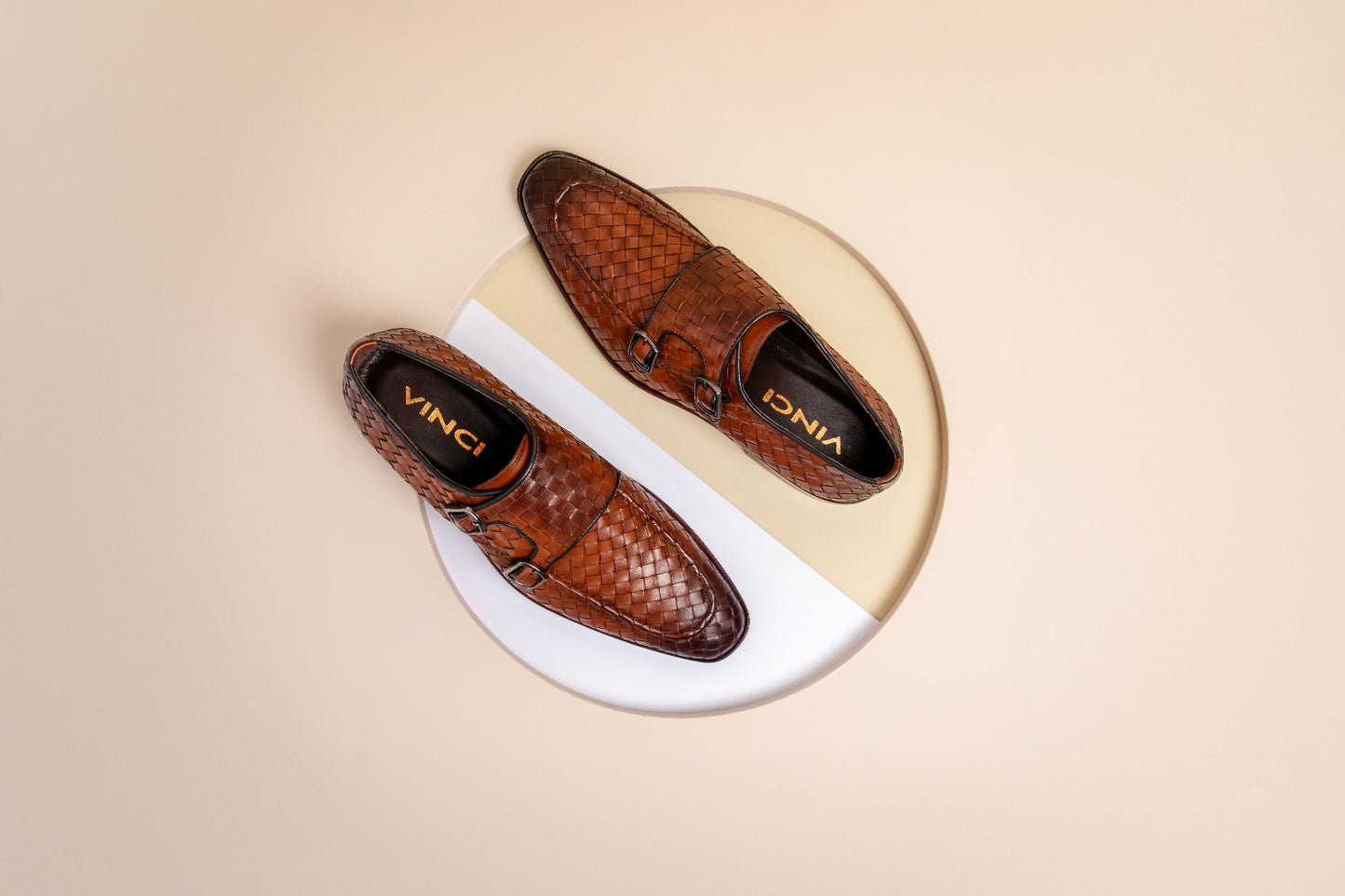 Zapatos de vestir para hombre con doble hebilla tejida en marrón Turan