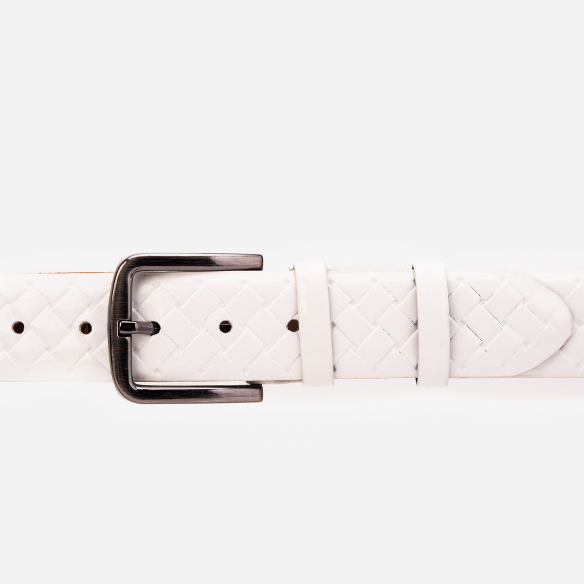 The Turan White Patent Leather Woven-Embossed Men Belt