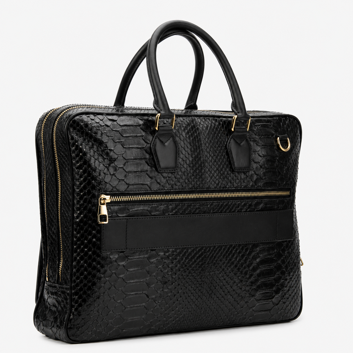 Maletín para portátil de piel de pitón negra Cortona para hombre