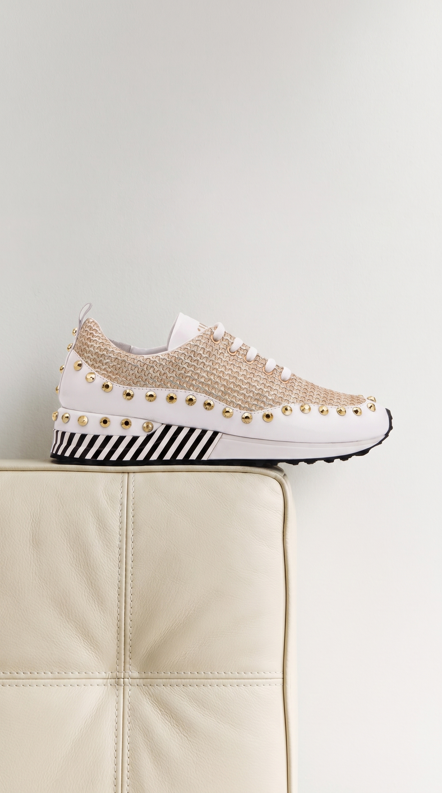 The Aurelia White Gold Woven Leather Women Sneaker