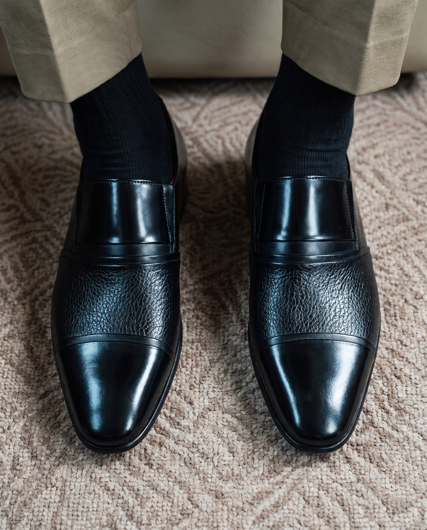 The Everest Black Leather Cap Toe Dress Loafer Men Shoe