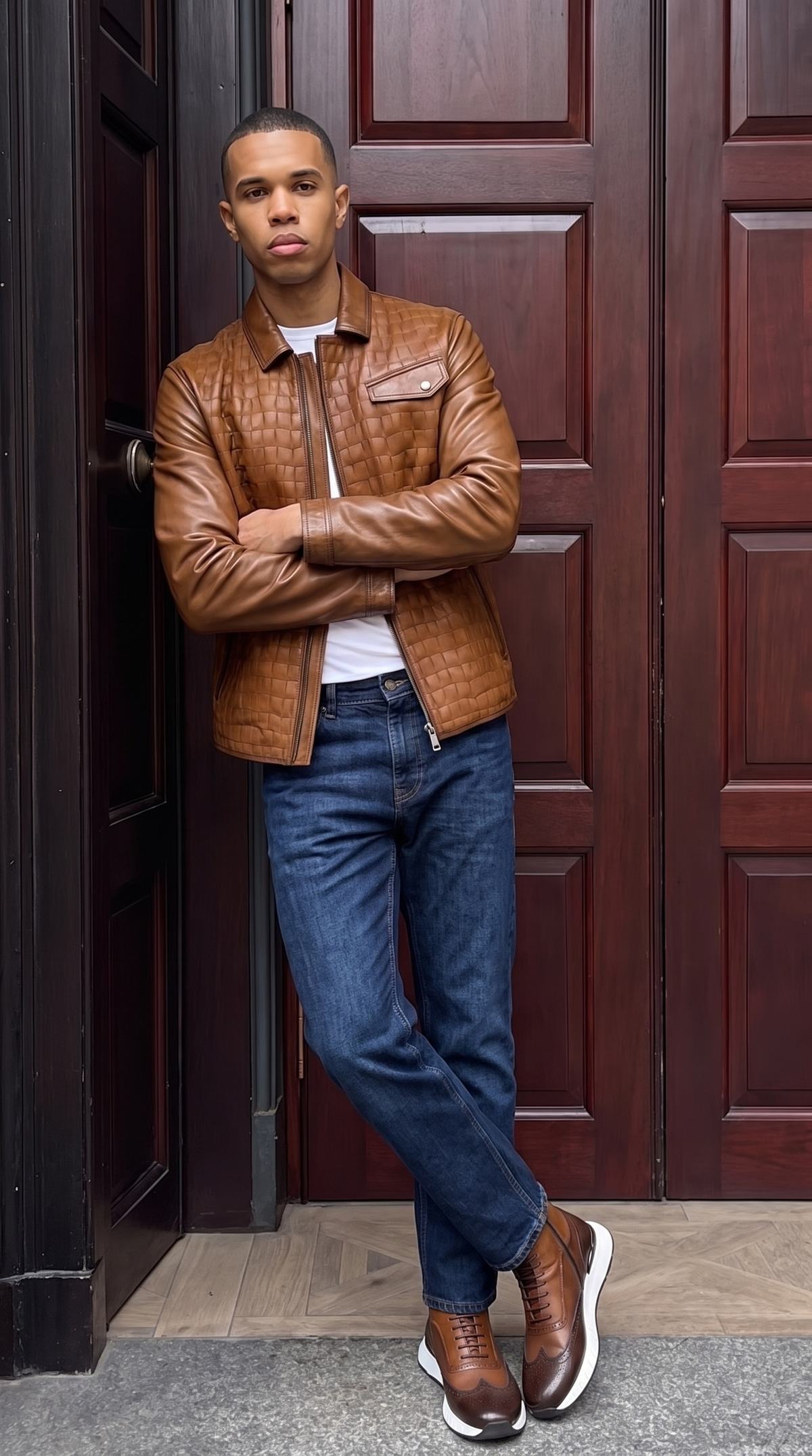 La chaqueta de cuero color canela para hombre de Emerson