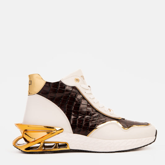 Bellagio White & Gold Leather High-Top Men Sneaker - 1