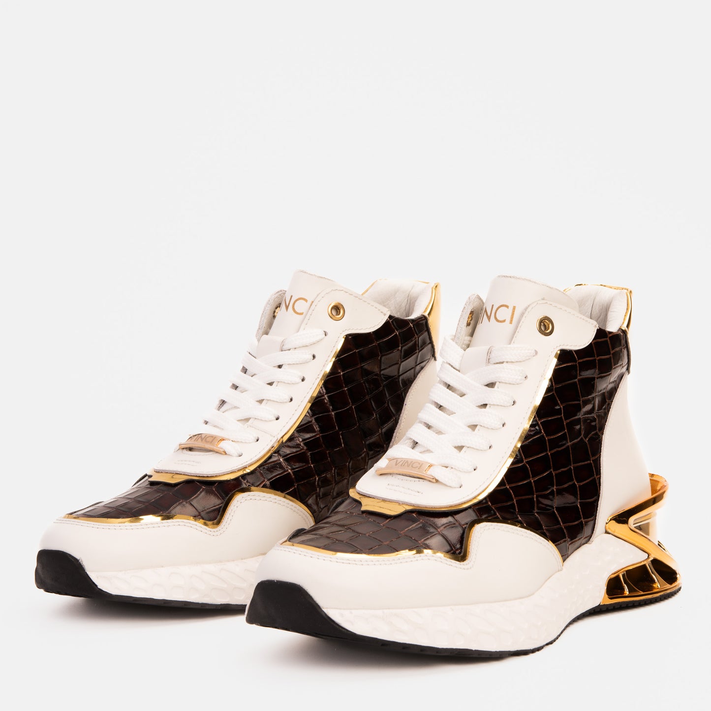 Bellagio White & Gold Leather High-Top Men Sneaker - 2