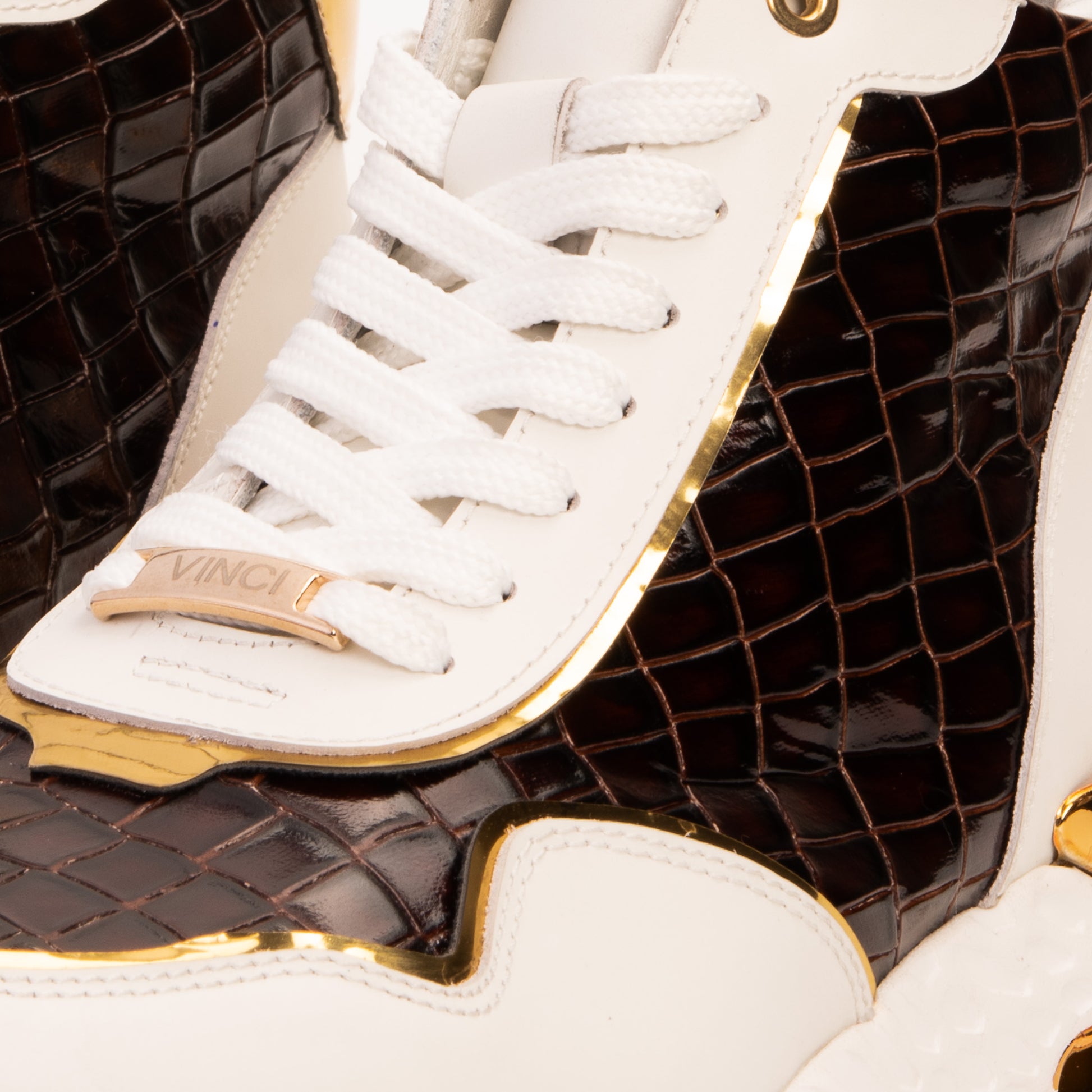Bellagio White & Gold Leather High-Top Men Sneaker - 9