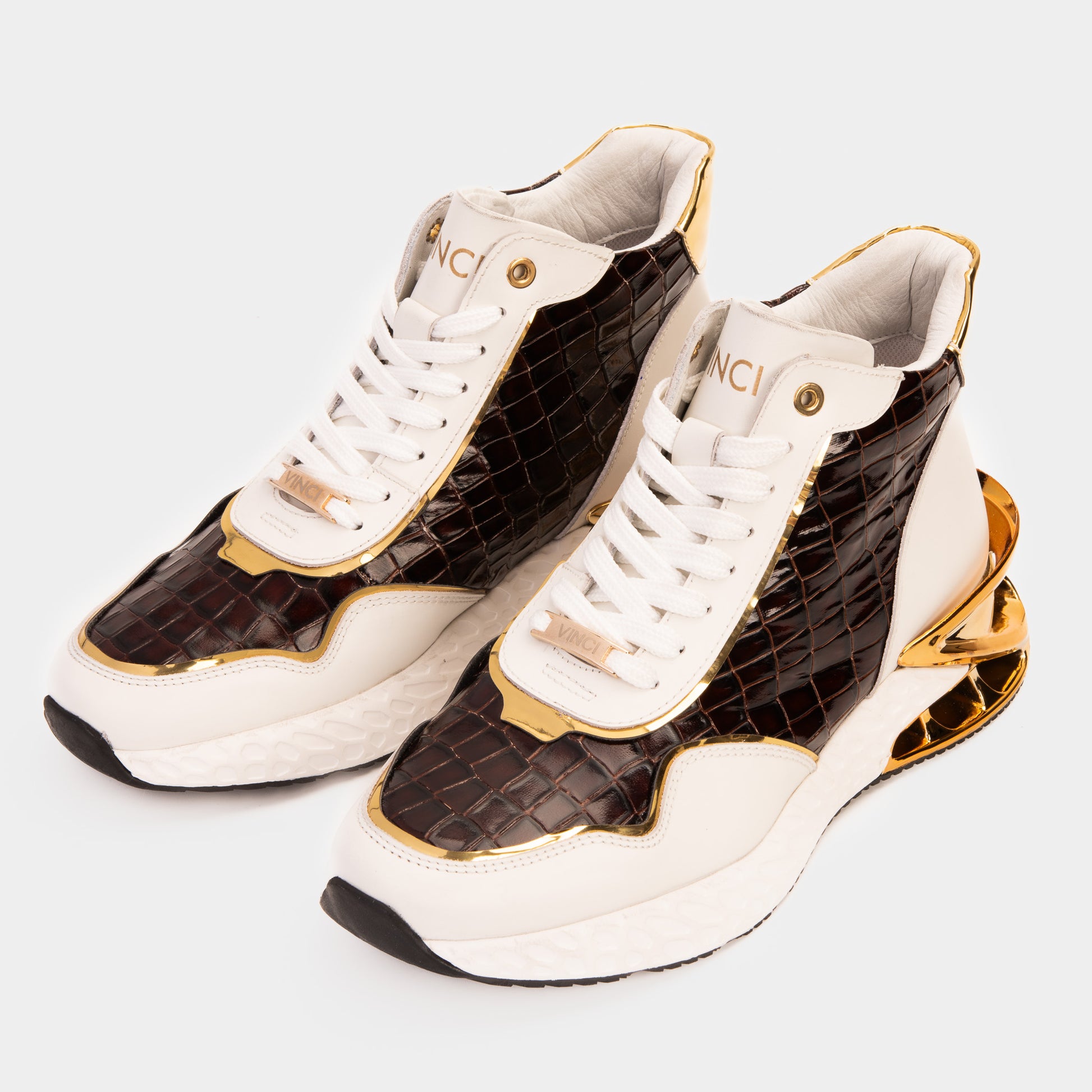 Bellagio White & Gold Leather High-Top Men Sneaker - 8
