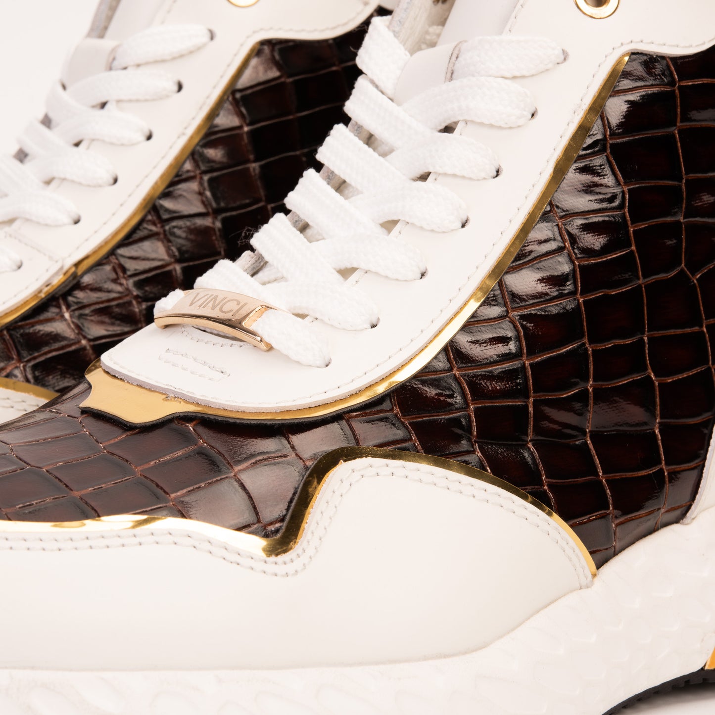 Bellagio White & Gold Leather High-Top Men Sneaker - 3