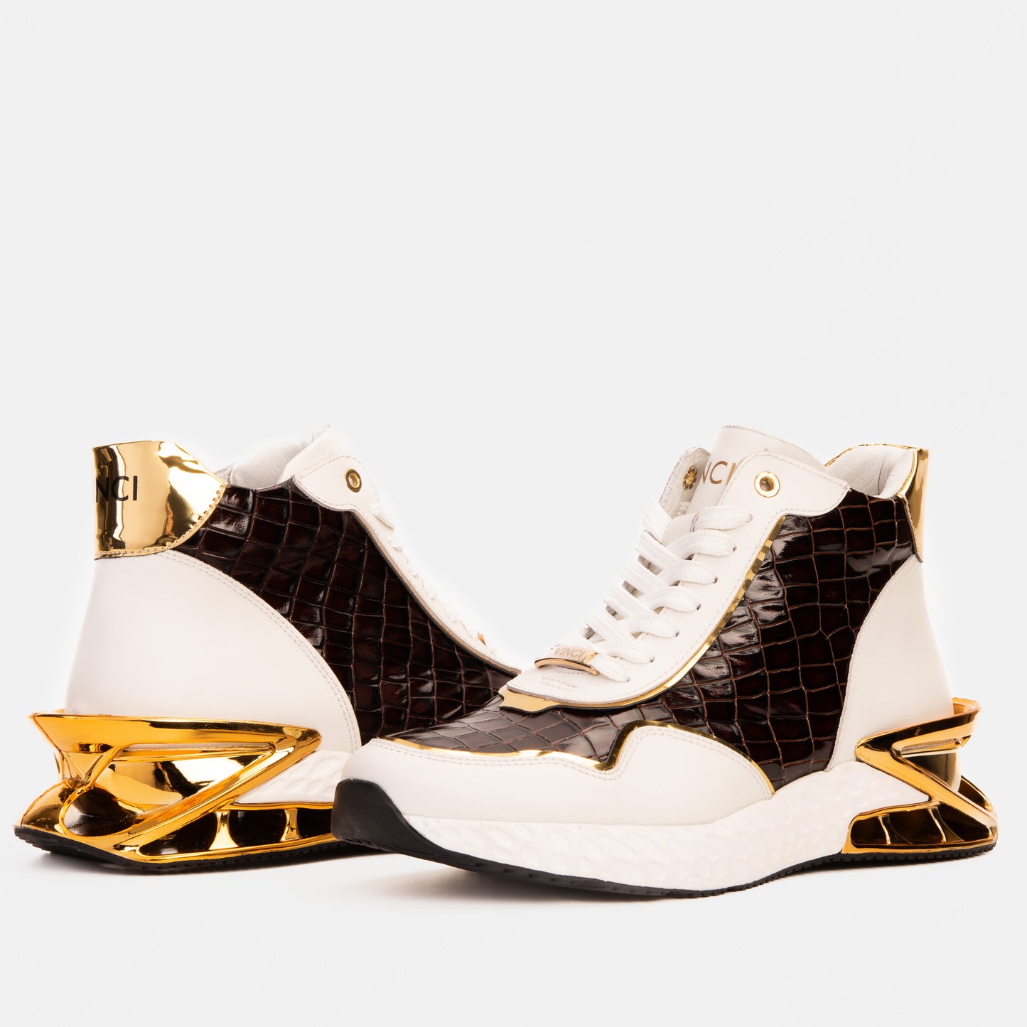 Bellagio White & Gold Leather High-Top Men Sneaker - 5