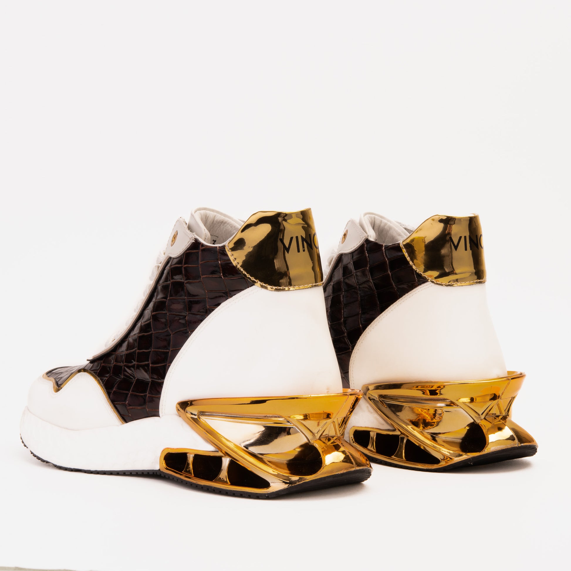 Bellagio White & Gold Leather High-Top Men Sneaker - 7