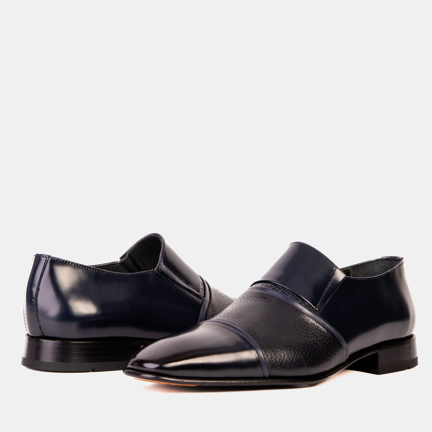 Mocasín de vestir con punta de cuero azul marino Everest para hombre