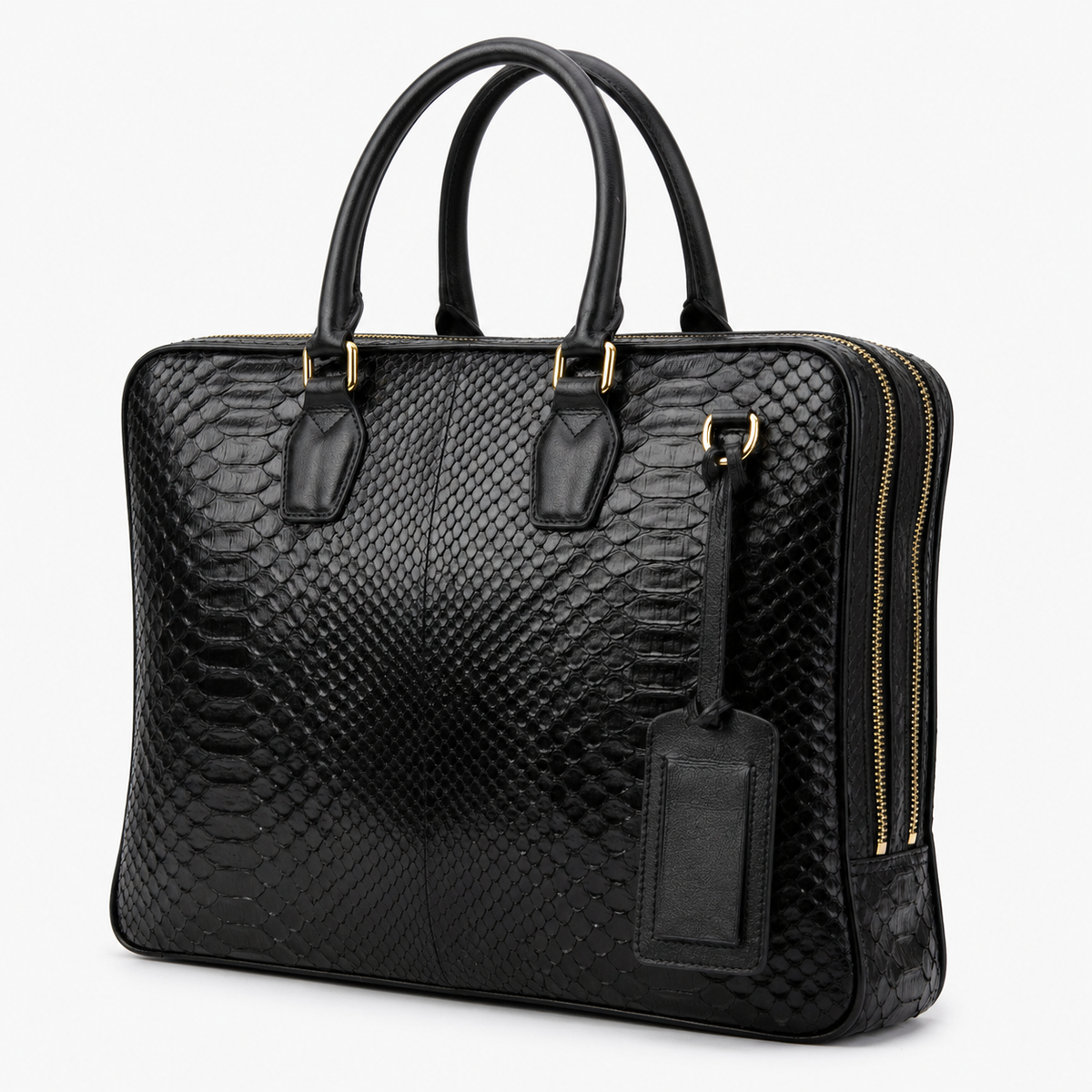 Maletín para portátil de piel de pitón negra Cortona para hombre