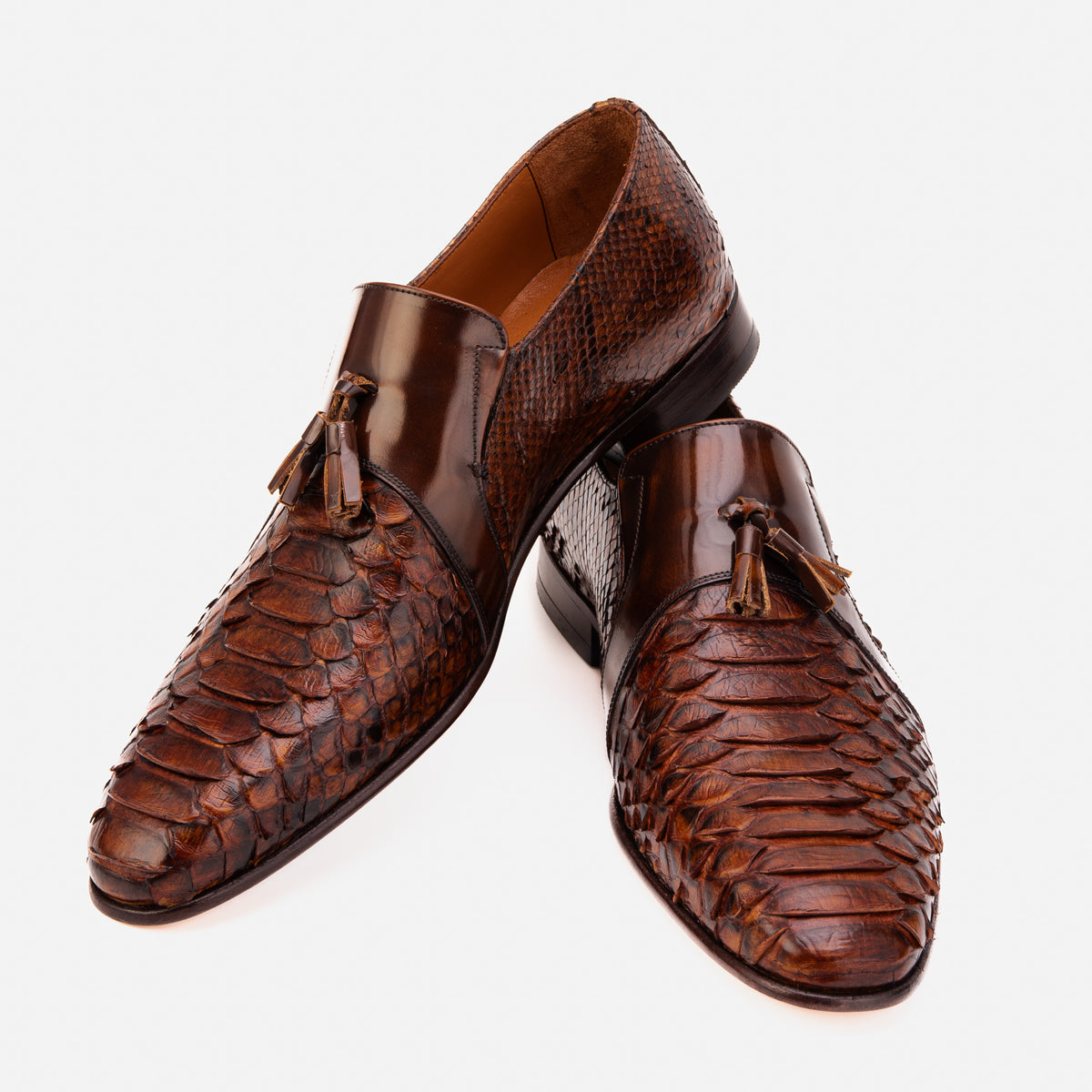 The Noctis Cognac Genuine Python Leather Men Tassel Loafer