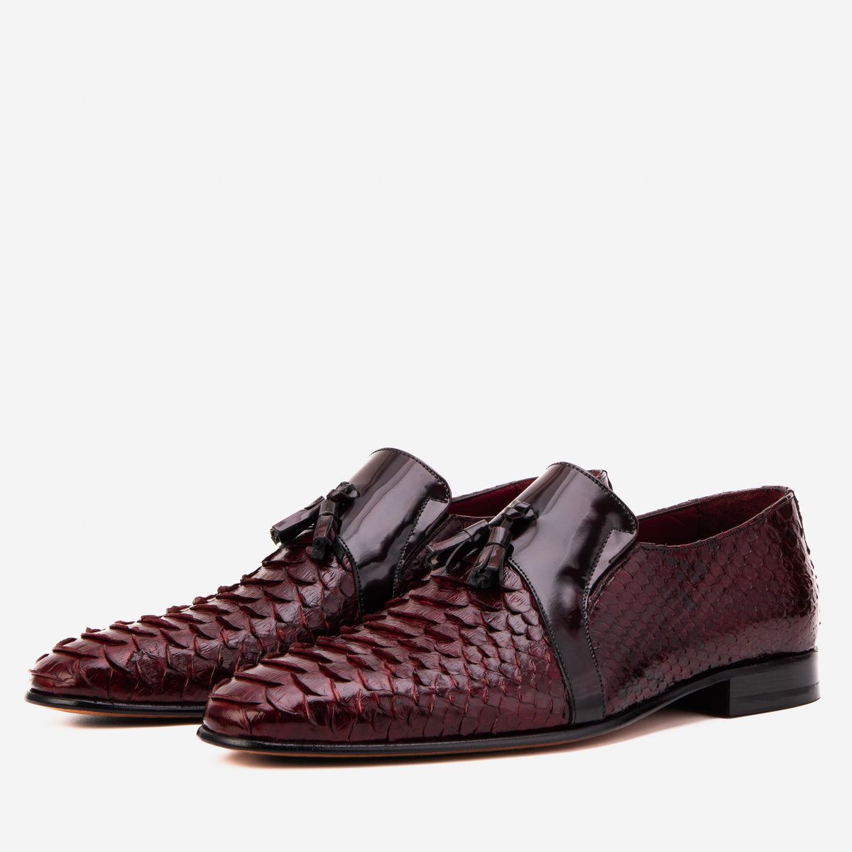 The Noctis Burgundy Genuine Python Leather Men Tassel Loafer