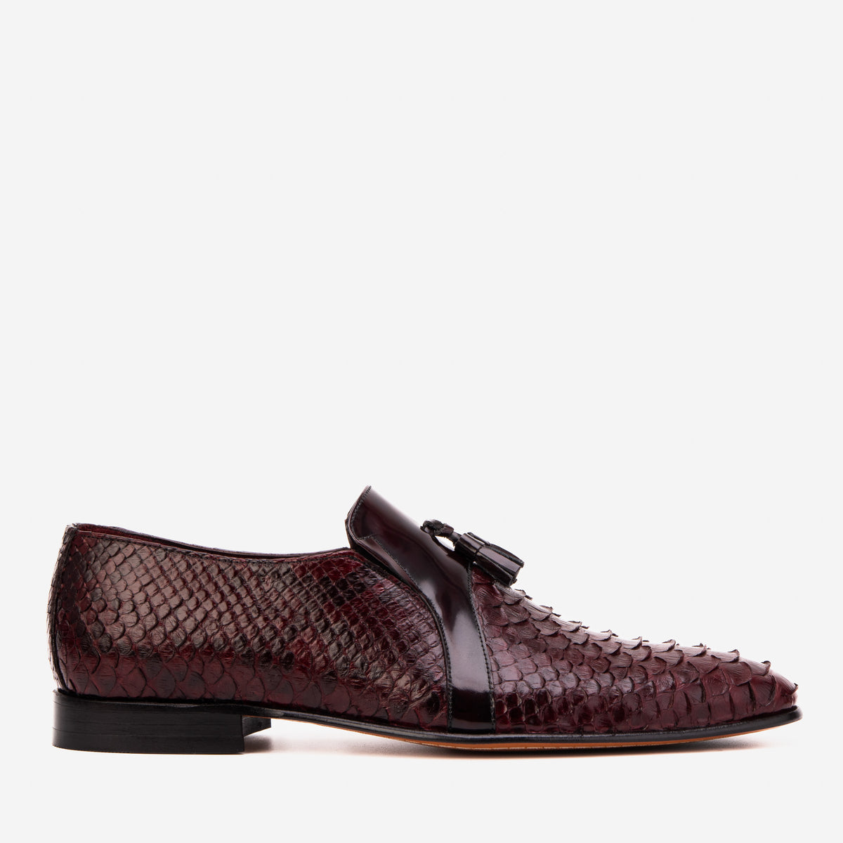 The Noctis Burgundy Genuine Python Leather Men Tassel Loafer