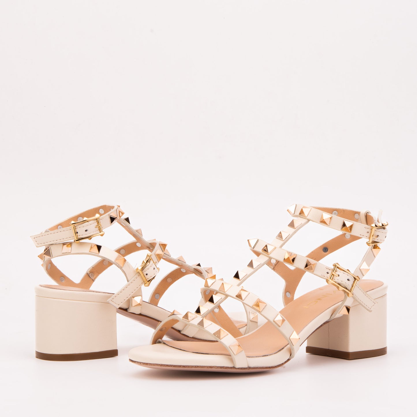 The Nejapa Cream Studded Leather Women Sandal