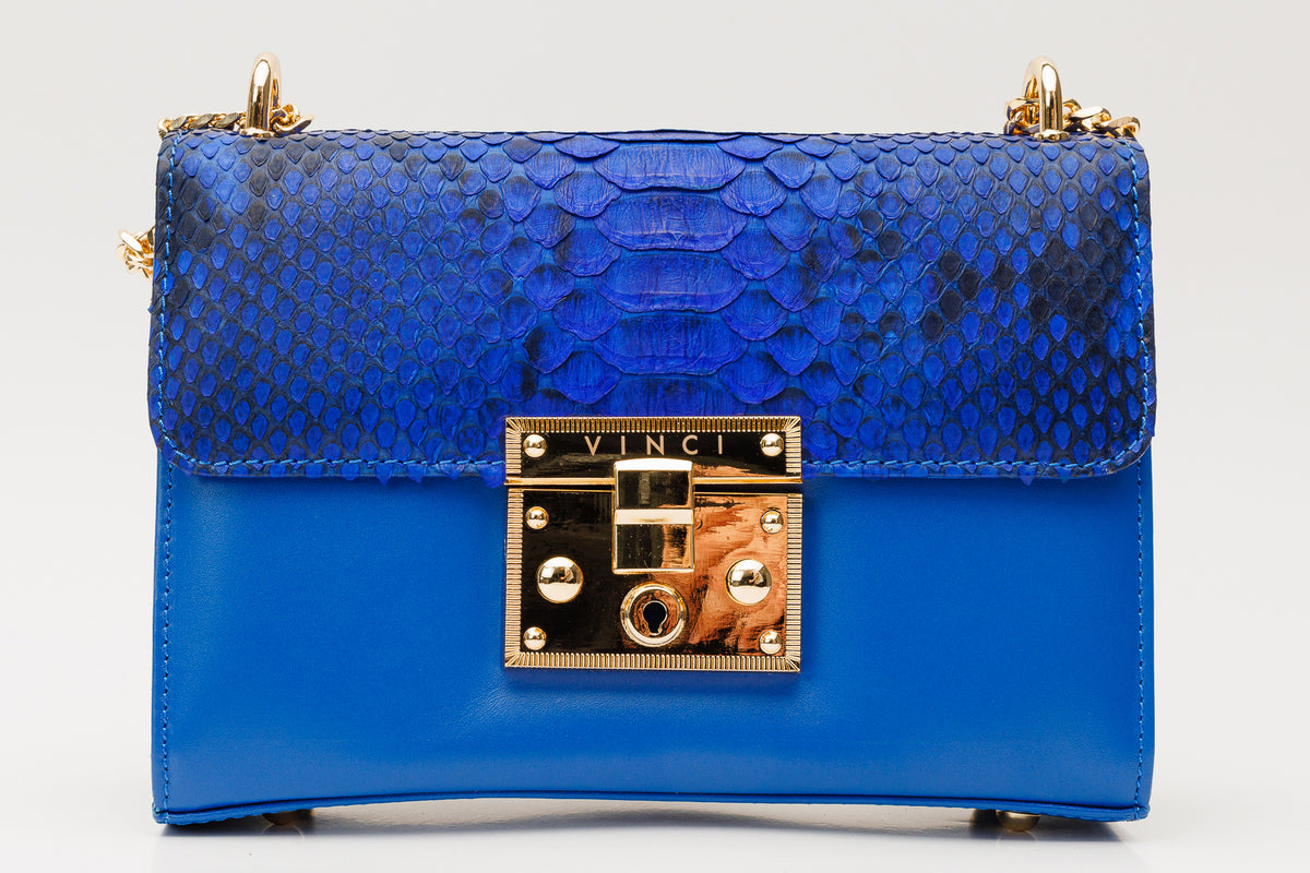 Bolso de mano de piel de pitón azul Toskana Sax