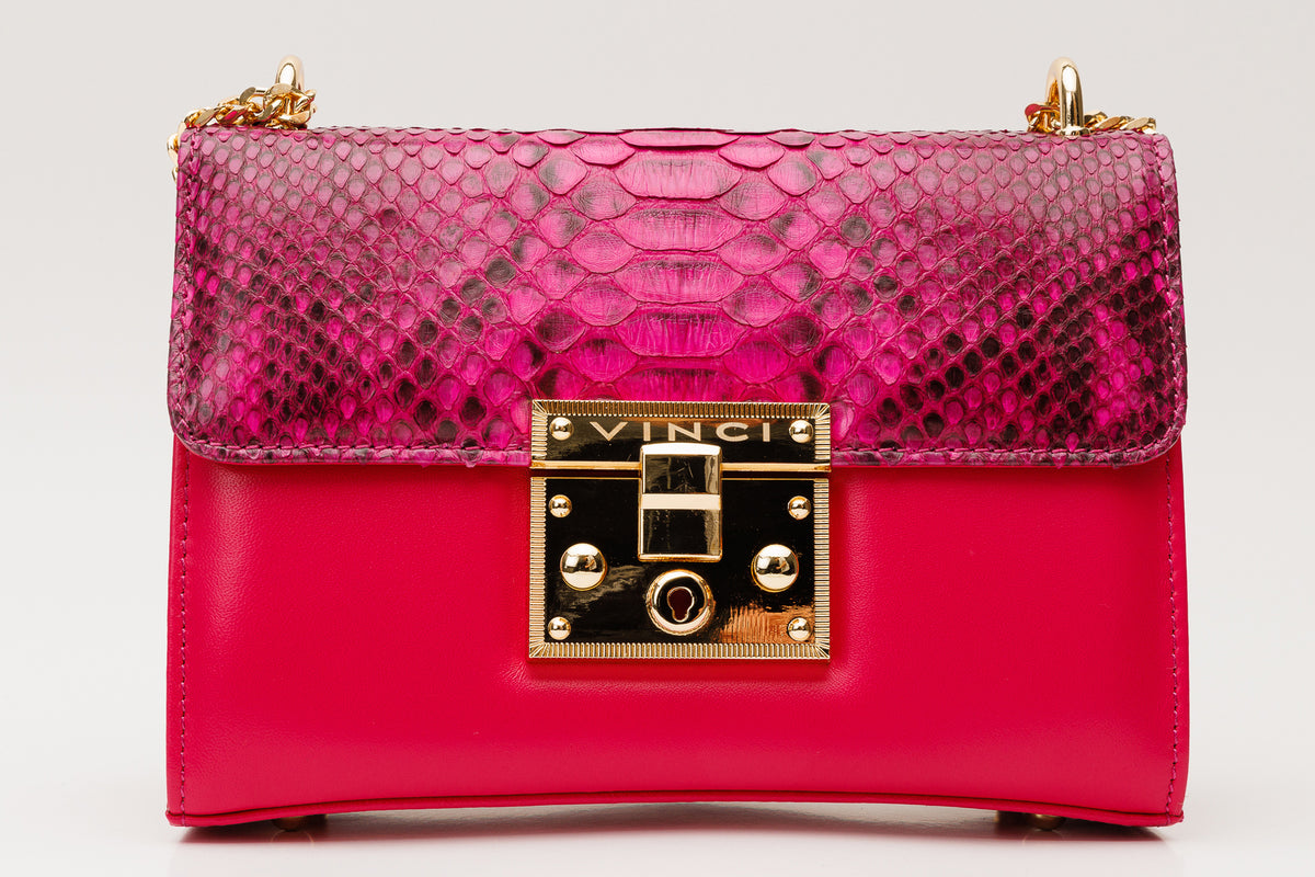 Bolso de mano de piel de pitón fucsia Toskana