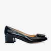 Zapatos de salón de tacón de bloque de piel de charol negra danesa para mujer 