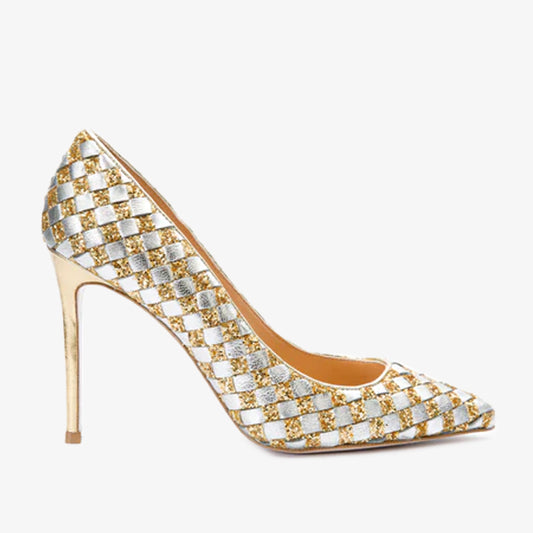 Zapatos de salón de piel tejidos a mano en dorado y plateado Tory de Saks para mujer