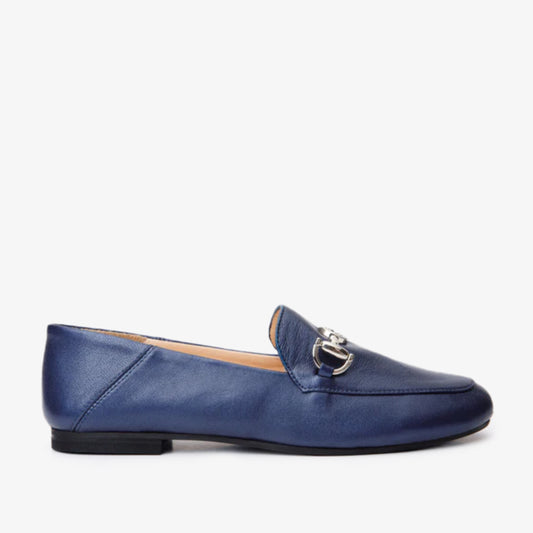 Luanda Navy Blue Leather Women Flat Shoe - 1