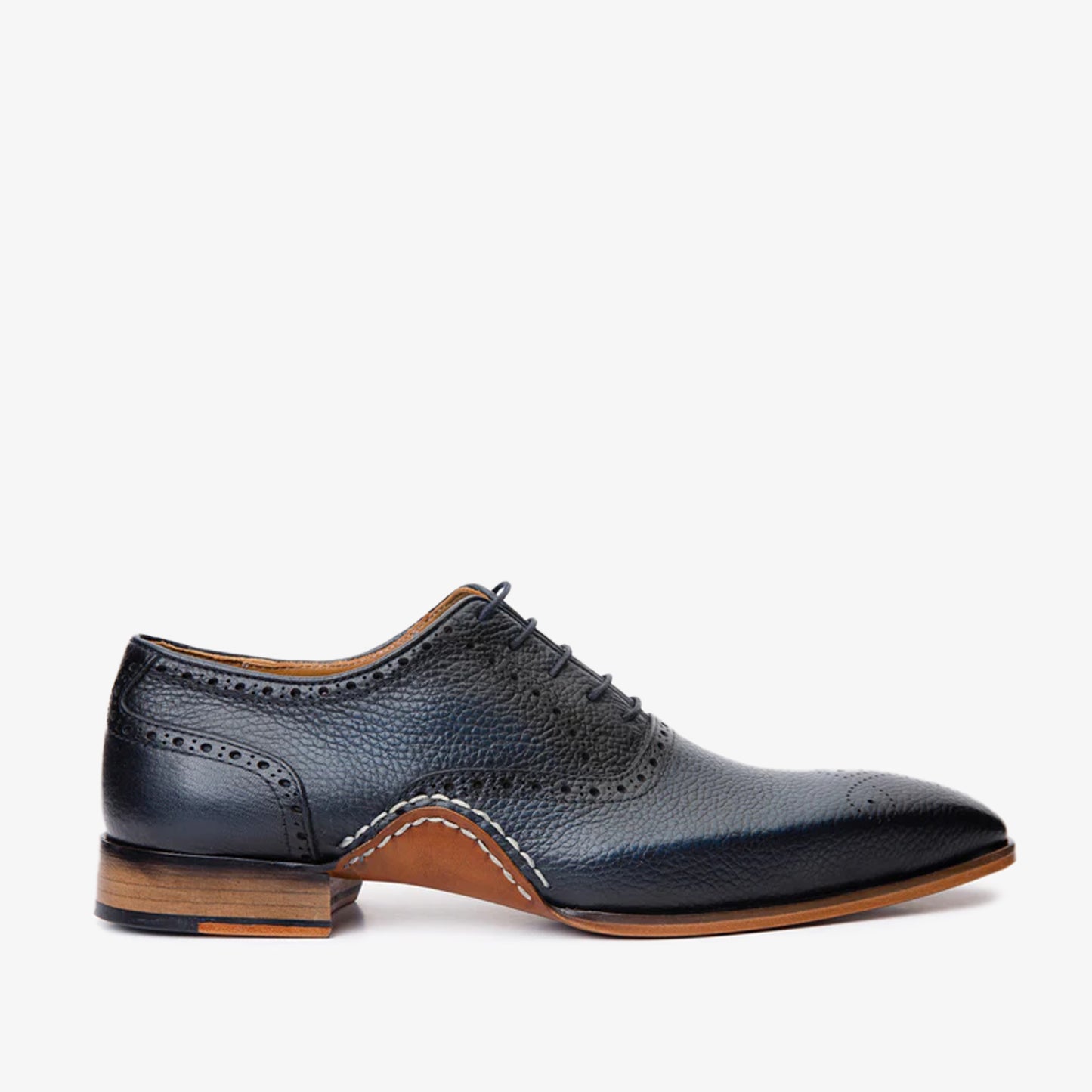 Zapato Oxford semi brogue azul marino hecho a mano Draco para hombre