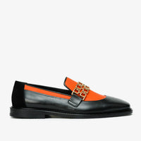 Los zapatos de hombre Gemena de cuero negro y naranja con hebilla, ¡venta final!
