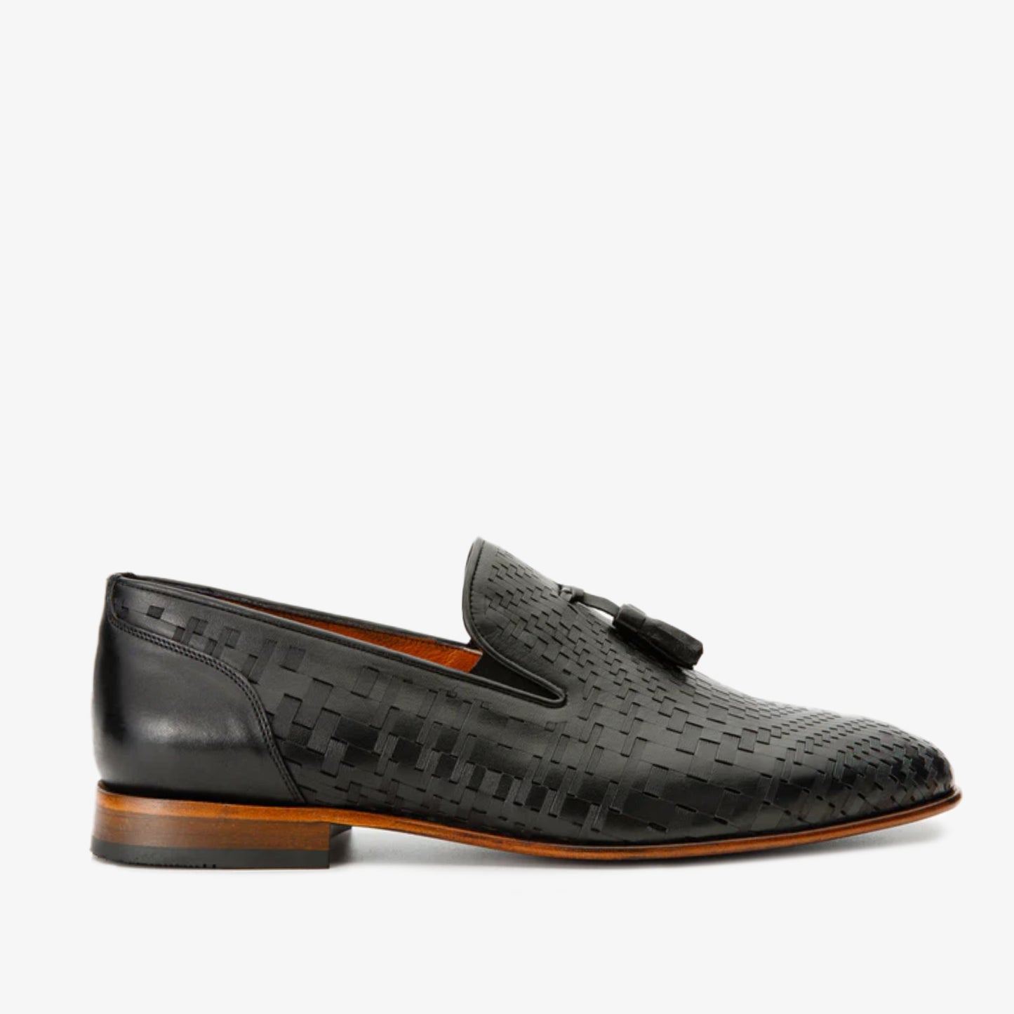 Mocasín sin cordones con borlas de cuero negro Meram para hombre