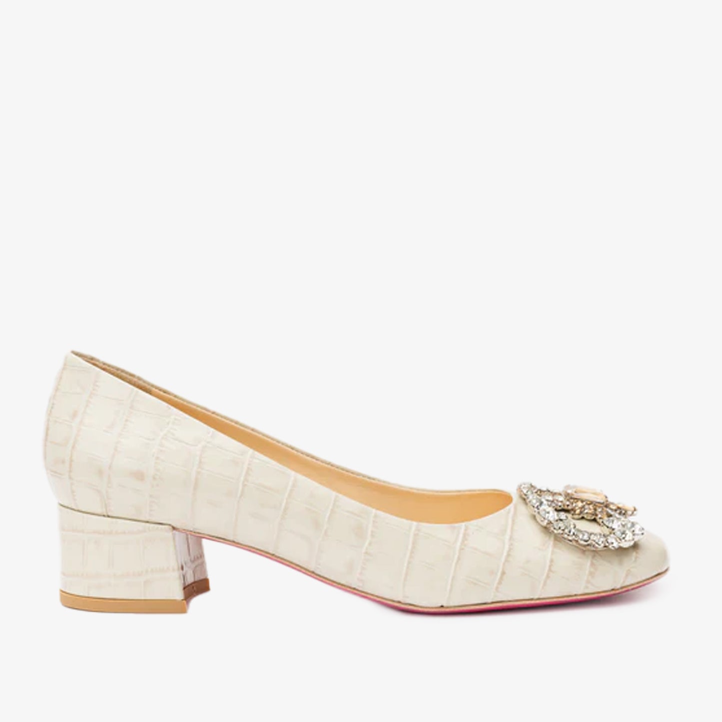 Zapato de salón Foggia de cuero crema con tacón cuadrado para mujer