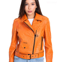 La chaqueta de mujer de piel de avestruz color naranja de Martos 