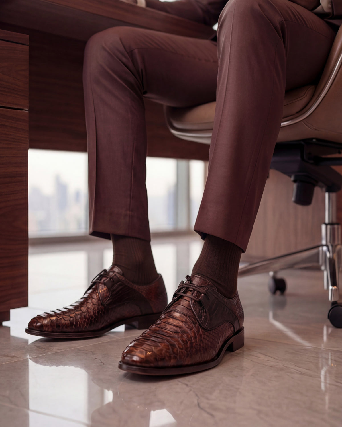 Zapato Derby para Hombre Valmont de Cuero de Pitón Color Tostado
