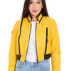 Comly Yellow Ostrich Leather Women Jacket
